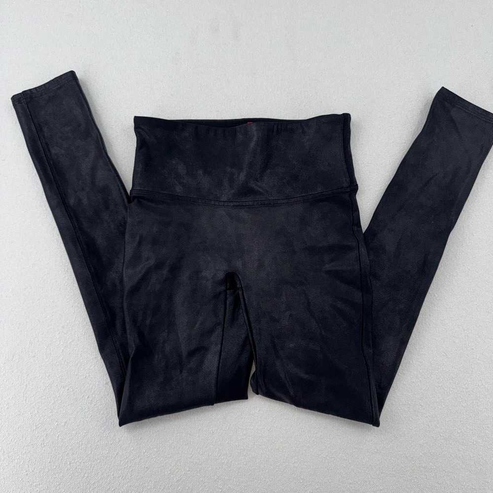 Spanx Faux Leather Leggings Black High Waist Petite Small S/P Crackle Finish